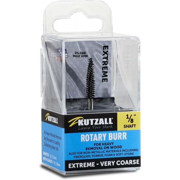 Kutzall 익스트림 테이퍼 로터리 버, 1/8 샤프트, 매우 거친 - Dremel, Foredom, Dewalt, Milwaukee용 목공 부착물. 연마 상자, 1/8(3.1mm) 직경 X 7/8(22.2mm) 길이 Tx-18-Eg Extreme - 매우 거친 