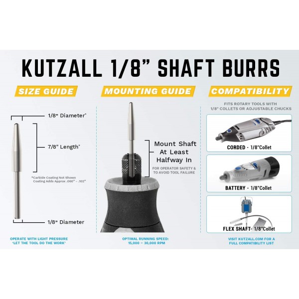 Kutzall 익스트림 테이퍼 로터리 버, 1/8 샤프트, 매우 거친 - Dremel, Foredom, Dewalt, Milwaukee용 목공 부착물. 연마 상자, 1/8(3.1mm) 직경 X 7/8(22.2mm) 길이 Tx-18-Eg Extreme - 매우 거친 
