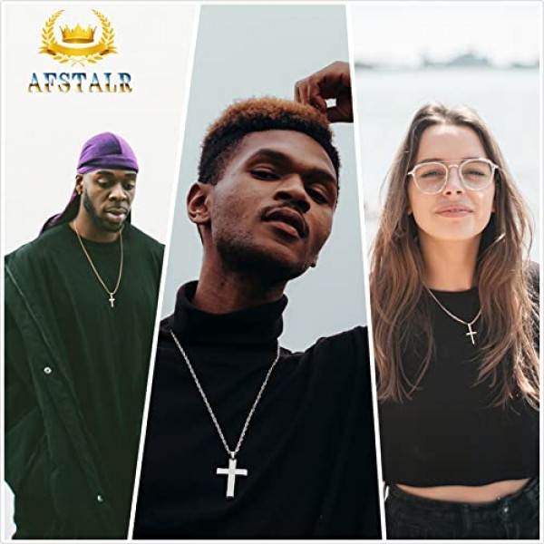 AFSTALR 남성용 크로스 목걸이, 크로스 펜던트가 있는 골드/실버 체인, 기독교 주얼리