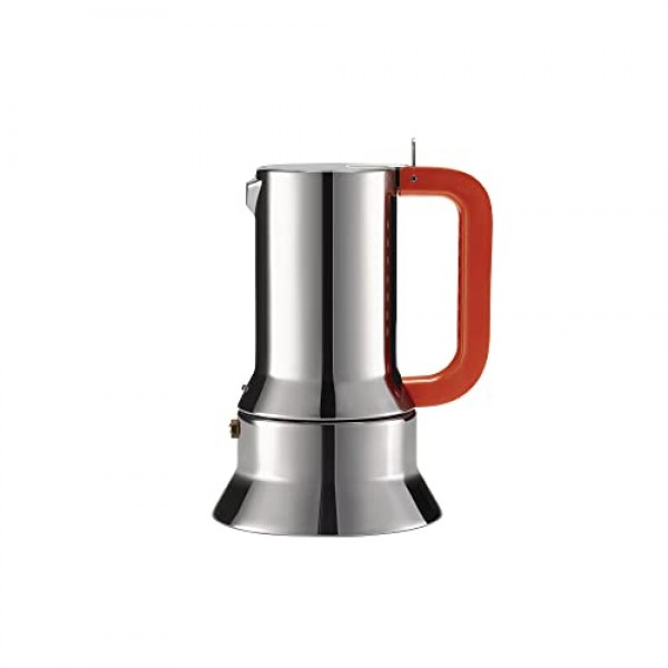 Alessi 9090 Manico Forato 9090/6 100 - 디자인 에스프레소 커피 메이커 6컵, 18/10 스테인리스 스틸, 자석 바닥, 천공 및 컬러 손잡이, 주황색