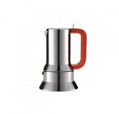 Alessi 9090 Manico Forato 9090/6 100 - 디자인 에스프레소 커피 메이커 6컵, 18/10 스테인리스 스틸, 자석 바닥, 천공 및 컬러 손잡이, 주황색