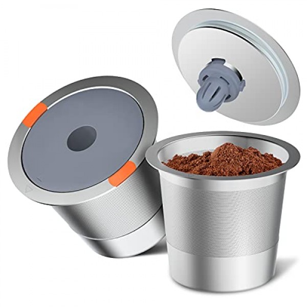 Noalto 재사용 가능한 K 컵 및 커피 포드, Keurig 2.0 및 1.0 커피 메이커 기계용 범용 스테인레스 스틸 k 컵(2팩)