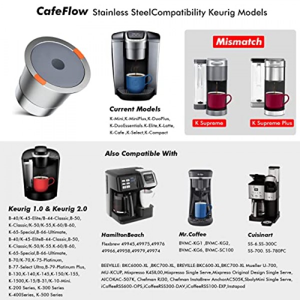 Noalto 재사용 가능한 K 컵 및 커피 포드, Keurig 2.0 및 1.0 커피 메이커 기계용 범용 스테인레스 스틸 k 컵(2팩)