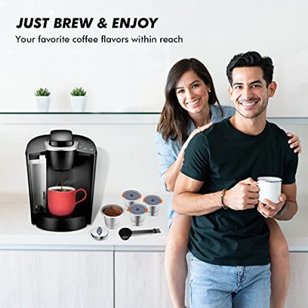 Noalto 재사용 가능한 K 컵 및 커피 포드, Keurig 2.0 및 1.0 커피 메이커 기계용 범용 스테인레스 스틸 k 컵(2팩)