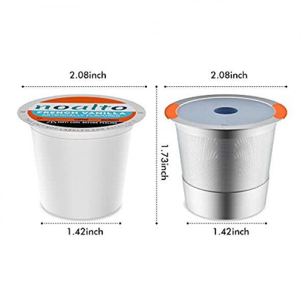 Noalto 재사용 가능한 K 컵 및 커피 포드, Keurig 2.0 및 1.0 커피 메이커 기계용 범용 스테인레스 스틸 k 컵(2팩)
