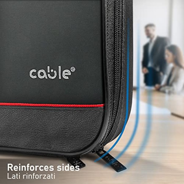 최대 14.5인치의 Cable Technologies 노트북 가방, 추가 어깨끈이 있는 노트북 가방, 가죽 표면, 견고한 소재, 블랙 레드 라인
