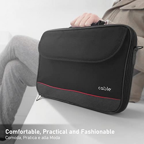 최대 14.5인치의 Cable Technologies 노트북 가방, 추가 어깨끈이 있는 노트북 가방, 가죽 표면, 견고한 소재, 블랙 레드 라인