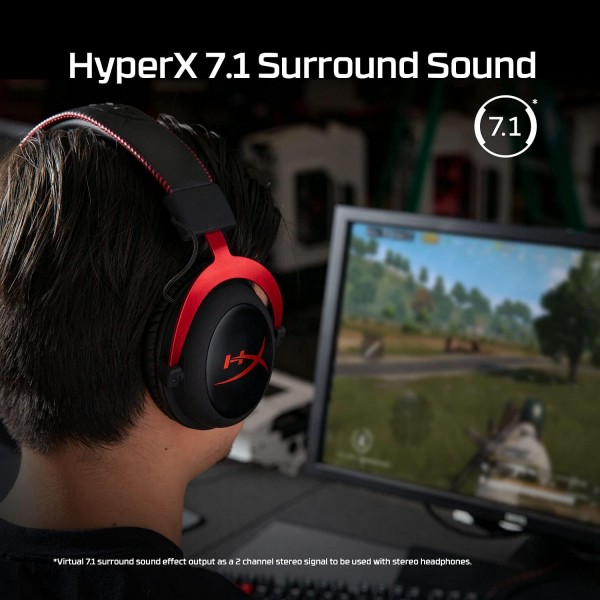 HyperX Cloud II – PC, PS5 / PS4용 게임용 헤드셋. 가상 7.1 서라운드 사운드 및 USB 오디오 컨트롤 박스 건메탈 싱글 포함