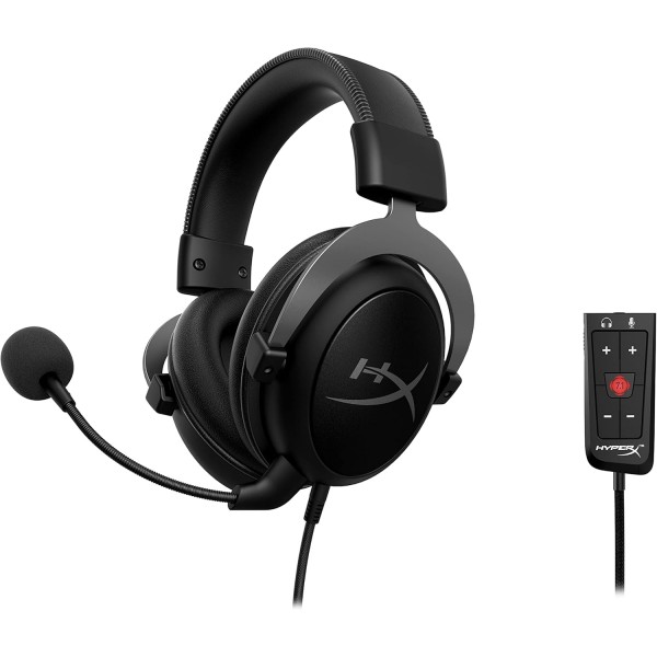 HyperX Cloud II – PC, PS5 / PS4용 게임용 헤드셋. 가상 7.1 서라운드 사운드 및 USB 오디오 컨트롤 박스 건메탈 싱글 포함