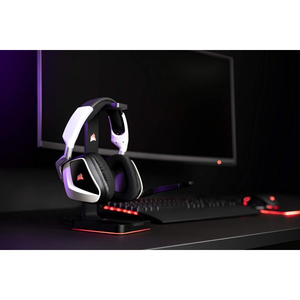 Corsair Void Elite RGB 무선 게임용 헤드셋(7.1 서라운드 사운드, 12미터 범위) 화이트 및 ST100 프리미엄 헤드폰 스탠드(2X USB 3.1, 알루미늄, 7.1 Dolby 오디오 출력) 블랙 VOID ELITE 