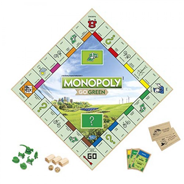 Hasbro Gaming Monopoly: Go Green Edition 보드 게임 | 100% 재활용 종이 부품과 식물 기반 플라스틱 토큰으로 제작 | 가족 보드 게임 | 8세 이상