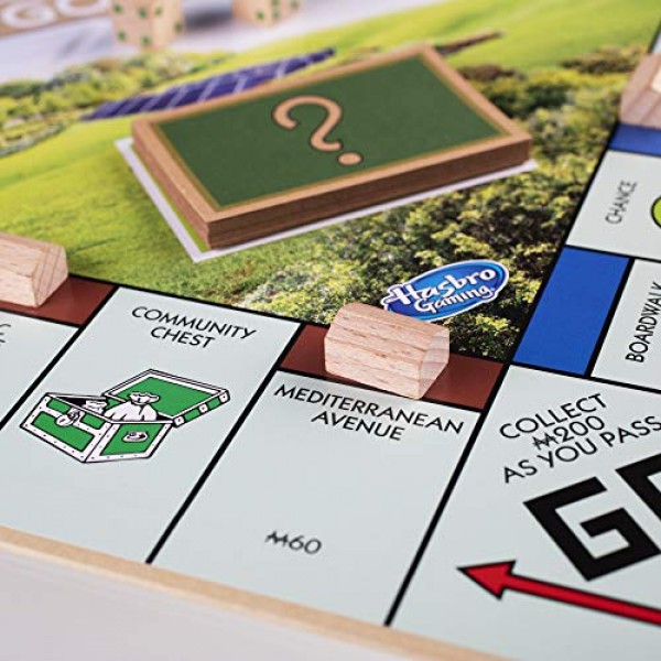 Hasbro Gaming Monopoly: Go Green Edition 보드 게임 | 100% 재활용 종이 부품과 식물 기반 플라스틱 토큰으로 제작 | 가족 보드 게임 | 8세 이상