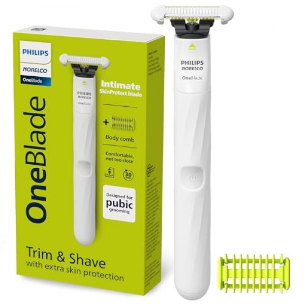 필립스 Norelco OneBlade 남녀공용 친밀한 음모 및 개인용 바디 그루머 및 트리머, QP1924/70
