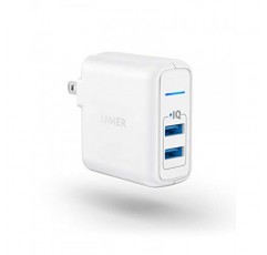 USB 충전기, Anker Elite 듀얼 포트 24W 벽면 충전기, iPhone 15/14/13/12/11 시리즈, iPad Pro/Air 2/Mini 3/Mini 4, Samsung S4/S5 등을 위한 PowerIQ 및 접이식 플러그가 포함된 PowerPort 2