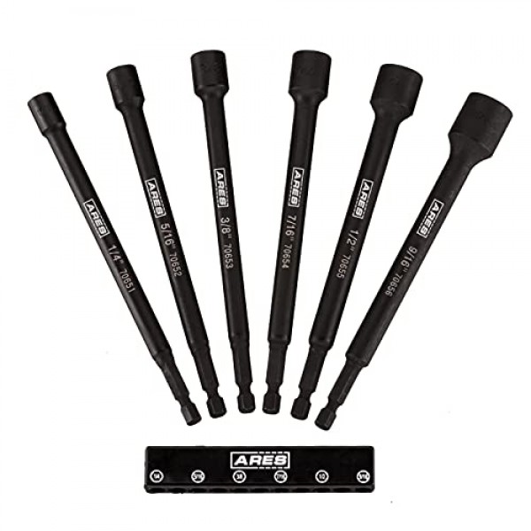 ARES 70650-6피스 SAE 자기 임팩트 너트 드라이버 비트 세트 - 산업용 강도 자석이 포함된 임팩트 등급 너트 세터