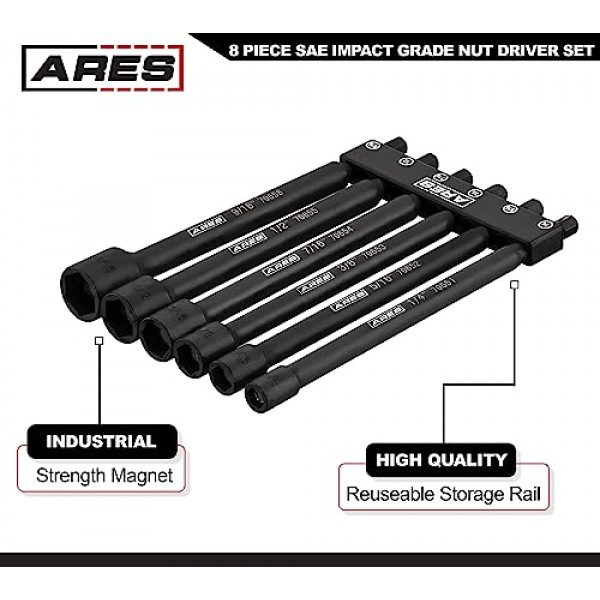 ARES 70650-6피스 SAE 자기 임팩트 너트 드라이버 비트 세트 - 산업용 강도 자석이 포함된 임팩트 등급 너트 세터