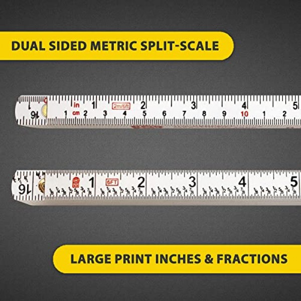 Perfect Measuring Tape Co. FR-72 목수의 접는 규칙 읽기 쉬운 인치 분수가 있는 경량 복합 건축 눈금자 - 6.5ft / 2m