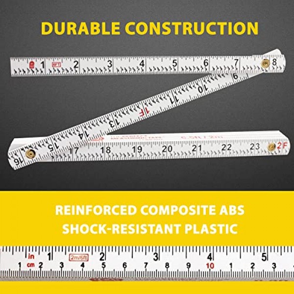 Perfect Measuring Tape Co. FR-72 목수의 접는 규칙 읽기 쉬운 인치 분수가 있는 경량 복합 건축 눈금자 - 6.5ft / 2m