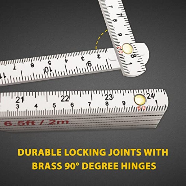 Perfect Measuring Tape Co. FR-72 목수의 접는 규칙 읽기 쉬운 인치 분수가 있는 경량 복합 건축 눈금자 - 6.5ft / 2m