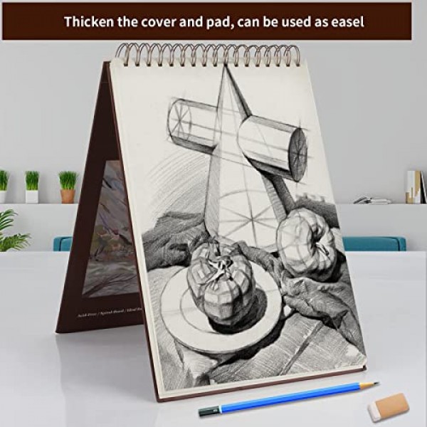 혼합 매체 스케치 패드, 9 x 12인치, 각 60매(98lb/160gsm), 2팩, 중량 도화지, 상단 나선형 제본 하드커버 스케치북, 습식 및 건식 매체, 드로잉, 페인팅용