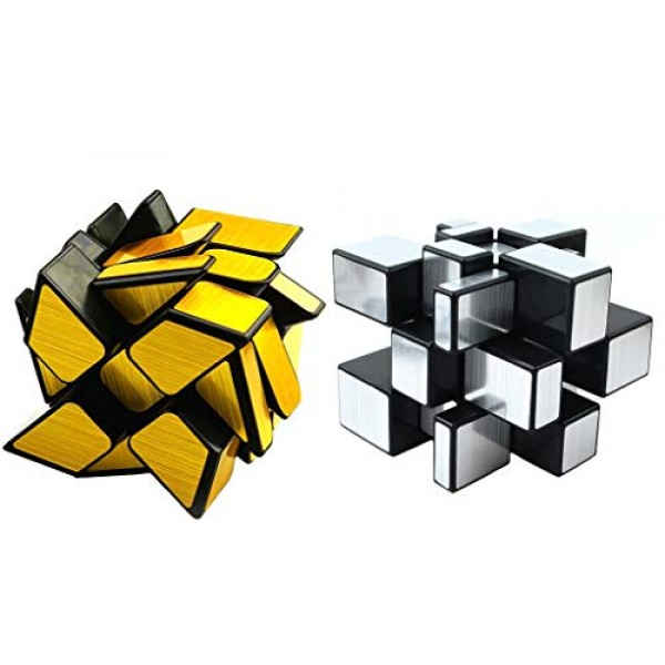 TANCH 미러 스피드 큐브 세트 3x3 미러 실버 큐브 및 골드 휠 큐브 2팩 Twisty Skewb Magic Speedcubing 번들 퍼즐