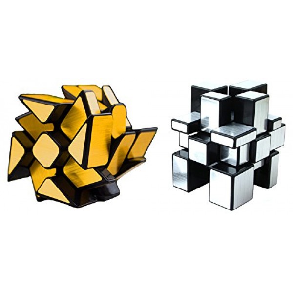 TANCH 미러 스피드 큐브 세트 3x3 미러 실버 큐브 및 골드 휠 큐브 2팩 Twisty Skewb Magic Speedcubing 번들 퍼즐