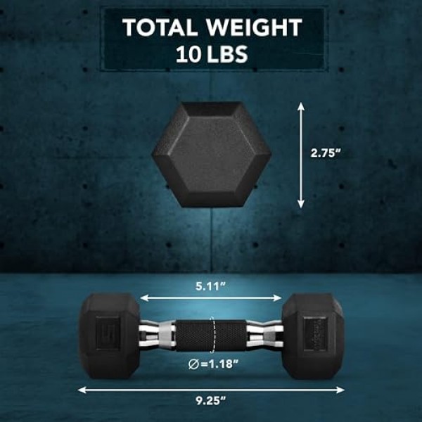 Yes4All 고무 그립에 싸인 육각 덤벨 – 미끄럼 방지 기능이 있는 핸드 웨이트 5-50 LBS 쌍/세트