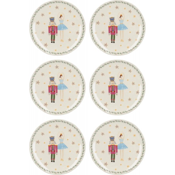 KitchenCraft 호두까기 인형 컬렉션 크리스마스 접시 세트, Xmas Sugar Plum Fairy 디자인, 세라믹, 17 cm, 6개