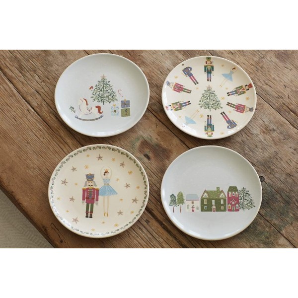 KitchenCraft 호두까기 인형 컬렉션 크리스마스 접시 세트, Xmas Sugar Plum Fairy 디자인, 세라믹, 17 cm, 6개