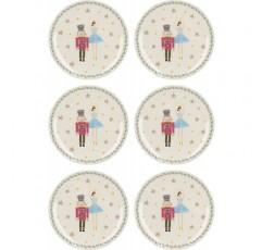KitchenCraft 호두까기 인형 컬렉션 크리스마스 접시 세트, Xmas Sugar Plum Fairy 디자인, 세라믹, 17 cm, 6개