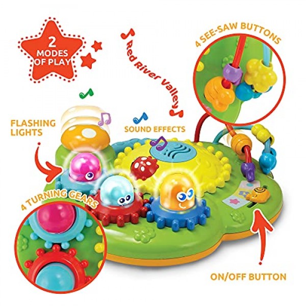 KiddoLab Activity Center Fun Ride Garden - 음향 효과 및 음악이 포함된 프레스 앤 플레이 감각 장난감 - 팝업 조명 및 기어가 있는 아기 학습 장난감 - 6개월 이상 아기를 위한 생