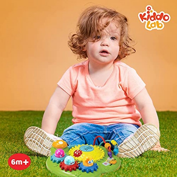 KiddoLab Activity Center Fun Ride Garden - 음향 효과 및 음악이 포함된 프레스 앤 플레이 감각 장난감 - 팝업 조명 및 기어가 있는 아기 학습 장난감 - 6개월 이상 아기를 위한 생