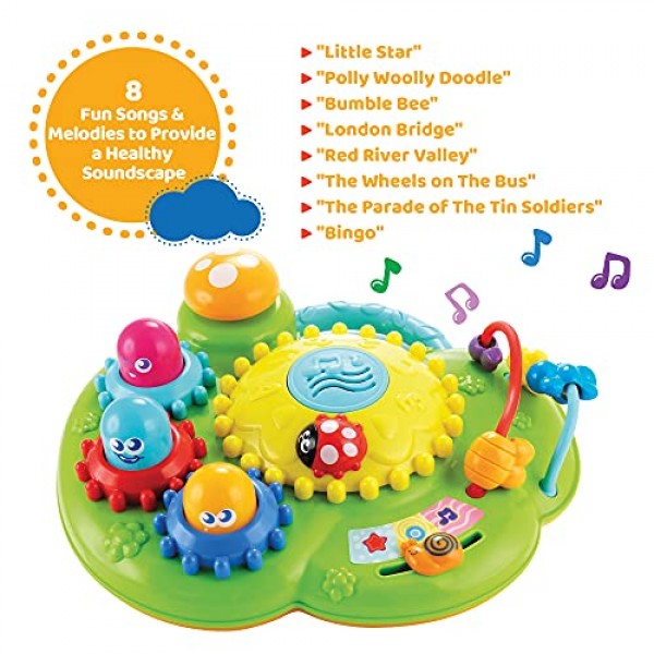 KiddoLab Activity Center Fun Ride Garden - 음향 효과 및 음악이 포함된 프레스 앤 플레이 감각 장난감 - 팝업 조명 및 기어가 있는 아기 학습 장난감 - 6개월 이상 아기를 위한 생