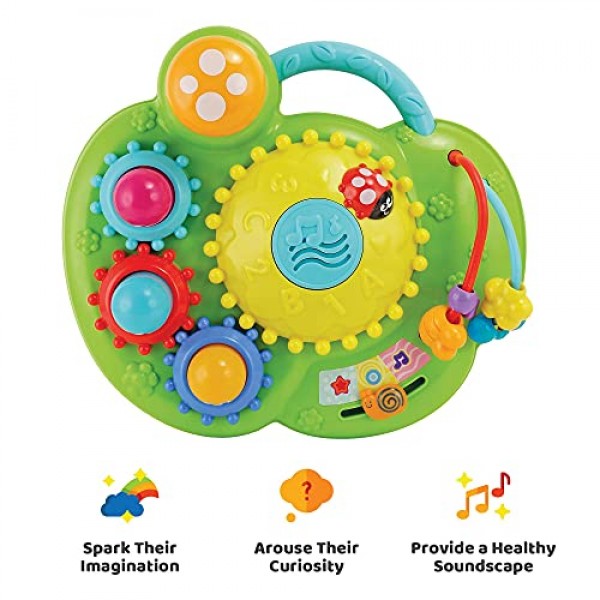 KiddoLab Activity Center Fun Ride Garden - 음향 효과 및 음악이 포함된 프레스 앤 플레이 감각 장난감 - 팝업 조명 및 기어가 있는 아기 학습 장난감 - 6개월 이상 아기를 위한 생