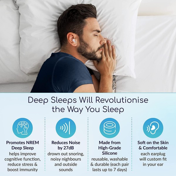 Deep Sleeps 수면용 실리콘 귀마개 - 18쌍 - 27dB - 수면용 귀마개 - 코골이 차단을 위한 최고의 귀마개 - 재사용 가능한 귀마개 - 부드럽고 성형 가능 - 소음 제거 귀마개