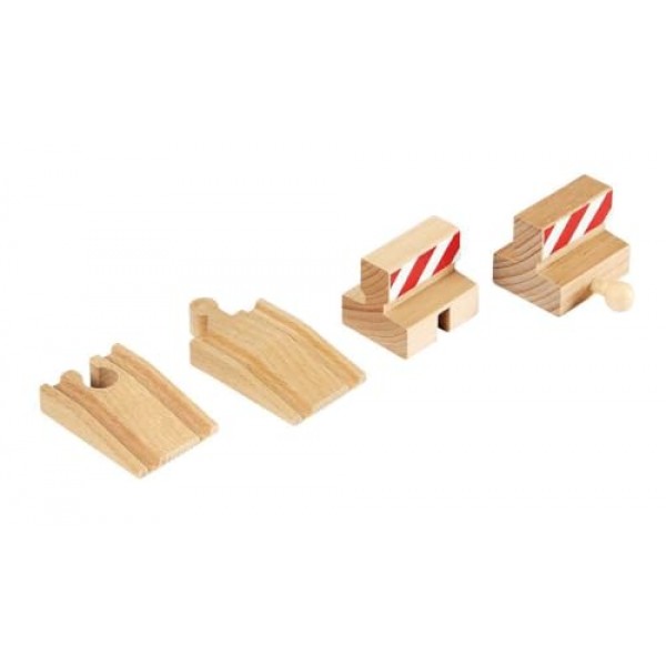 Brio World 33385 - 정지 및 경사로 트랙 - 3세 이상 어린이를 위한 4피스 나무 장난감 기차 액세서리
