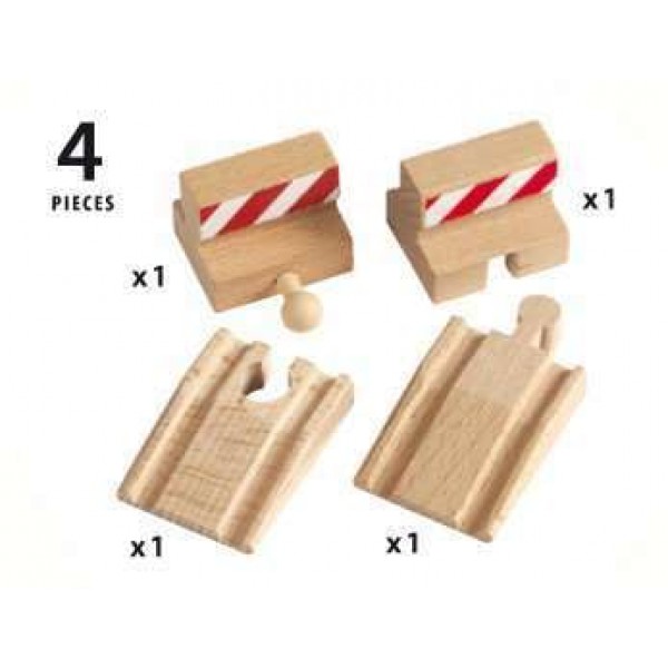 Brio World 33385 - 정지 및 경사로 트랙 - 3세 이상 어린이를 위한 4피스 나무 장난감 기차 액세서리