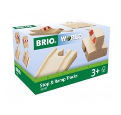 Brio World 33385 - 정지 및 경사로 트랙 - 3세 이상 어린이를 위한 4피스 나무 장난감 기차 액세서리