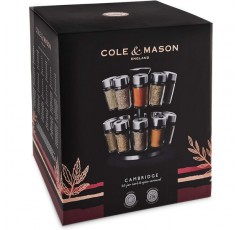 Cole & Mason H121809 Cambridge Spice Rack with 20 Jars, 360 Spice Carousel/Standing Spice Rack, 스테인리스 스틸/유리, 향신료/허브 포함, 2년 보증 20 Jars