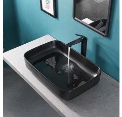 Davivy 24'' X 15.6'' 팝업 배수구가 있는 무광 검정색 세면대, 직사각형 욕실 세면대, 카운터 위 욕실 세면대, 카운터 탑 싱크대, 욕실용 검정색 직사각형 세면대