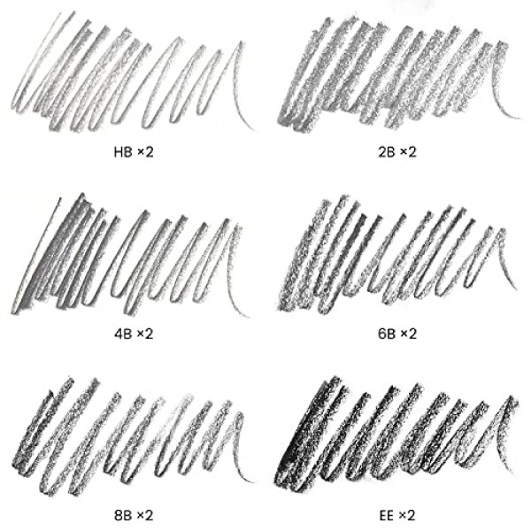 Arteza Woodless 흑연 연필, 12개 세트, HB, 2B, 4B, 6B, 8B 및 EE, 검정색 드로잉 연필, 음영 및 스케치용 미술 용품