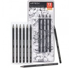 Arteza Woodless 흑연 연필, 12개 세트, HB, 2B, 4B, 6B, 8B 및 EE, 검정색 드로잉 연필, 음영 및 스케치용 미술 용품