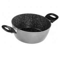 STONELINE® Primo 캐서롤 20 cm, 유리 뚜껑 포함, 오일 및 무지방 튀김용, 실제 돌 입자로 긁힘 방지 논스틱 코팅, 인덕션에 적합(20 cm) 20 cm 회색