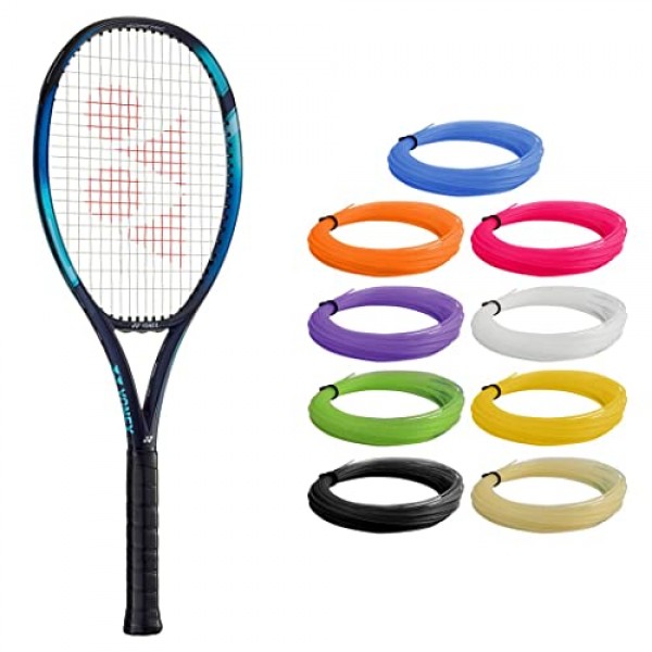 Yonex EZONE 100 스카이 블루 테니스 라켓(7세대) - 원하는 색상의 합성 내장 라켓 스트링 연결 - 16x19 스트링 패턴
