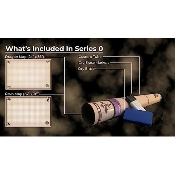 DND 배틀 매트 Ultimate 2 팩 스타터 세트 RPG 롤플레잉 게임용 액세서리 24 X 36 내구성이 뛰어나며 얼룩이 지지 않는 건식/습식 지우기 프리미엄 비닐 배틀 그리드 시리즈 0