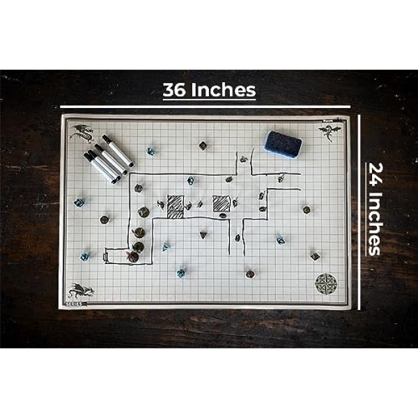 DND 배틀 매트 Ultimate 2 팩 스타터 세트 RPG 롤플레잉 게임용 액세서리 24 X 36 내구성이 뛰어나며 얼룩이 지지 않는 건식/습식 지우기 프리미엄 비닐 배틀 그리드 시리즈 0