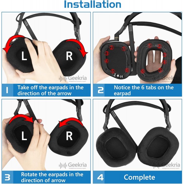 Corsair HS80 RGB 무선 헤드폰 이어 패드, 헤드셋 이어 패드, 이어 컵 수리 부품(검은색)용 Geekria Comfort 하이브리드 벨루어 교체용 이어 패드