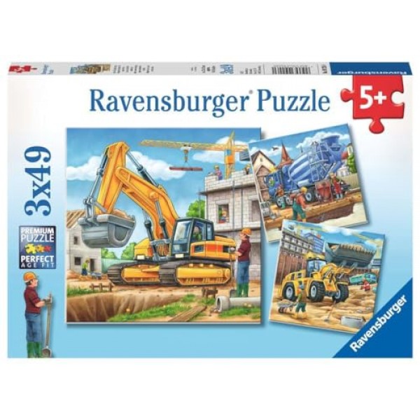 Ravensburger 09226, 대형 건설 차량 상자에 들어 있는 3 x 49 조각 퍼즐, 어린이를 위한 3 x 49 조각 퍼즐, 모든 조각이 독특하고 조각이 완벽하게 맞습니다.