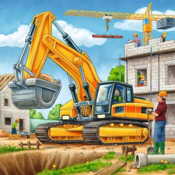 Ravensburger 09226, 대형 건설 차량 상자에 들어 있는 3 x 49 조각 퍼즐, 어린이를 위한 3 x 49 조각 퍼즐, 모든 조각이 독특하고 조각이 완벽하게 맞습니다.