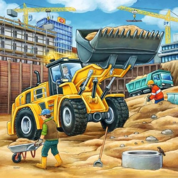Ravensburger 09226, 대형 건설 차량 상자에 들어 있는 3 x 49 조각 퍼즐, 어린이를 위한 3 x 49 조각 퍼즐, 모든 조각이 독특하고 조각이 완벽하게 맞습니다.